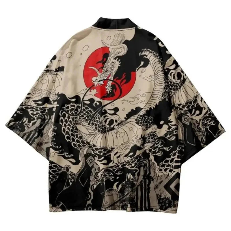 🐉 Haori Yukata con estampado de dragón estilo anime japonés de verano