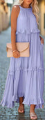 Elegante vestido largo con volantes color albaricoque