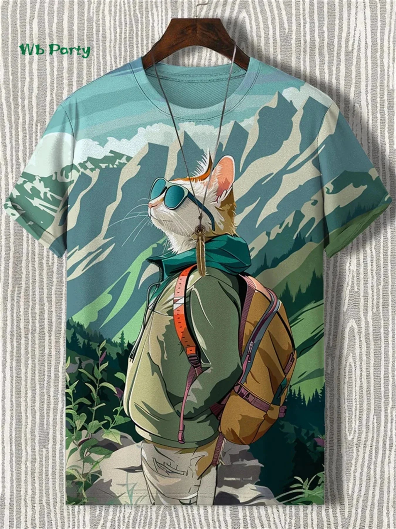 🐱 Camiseta con estampado de gato viajero en 3D – Ropa urbana veraniega y divertida