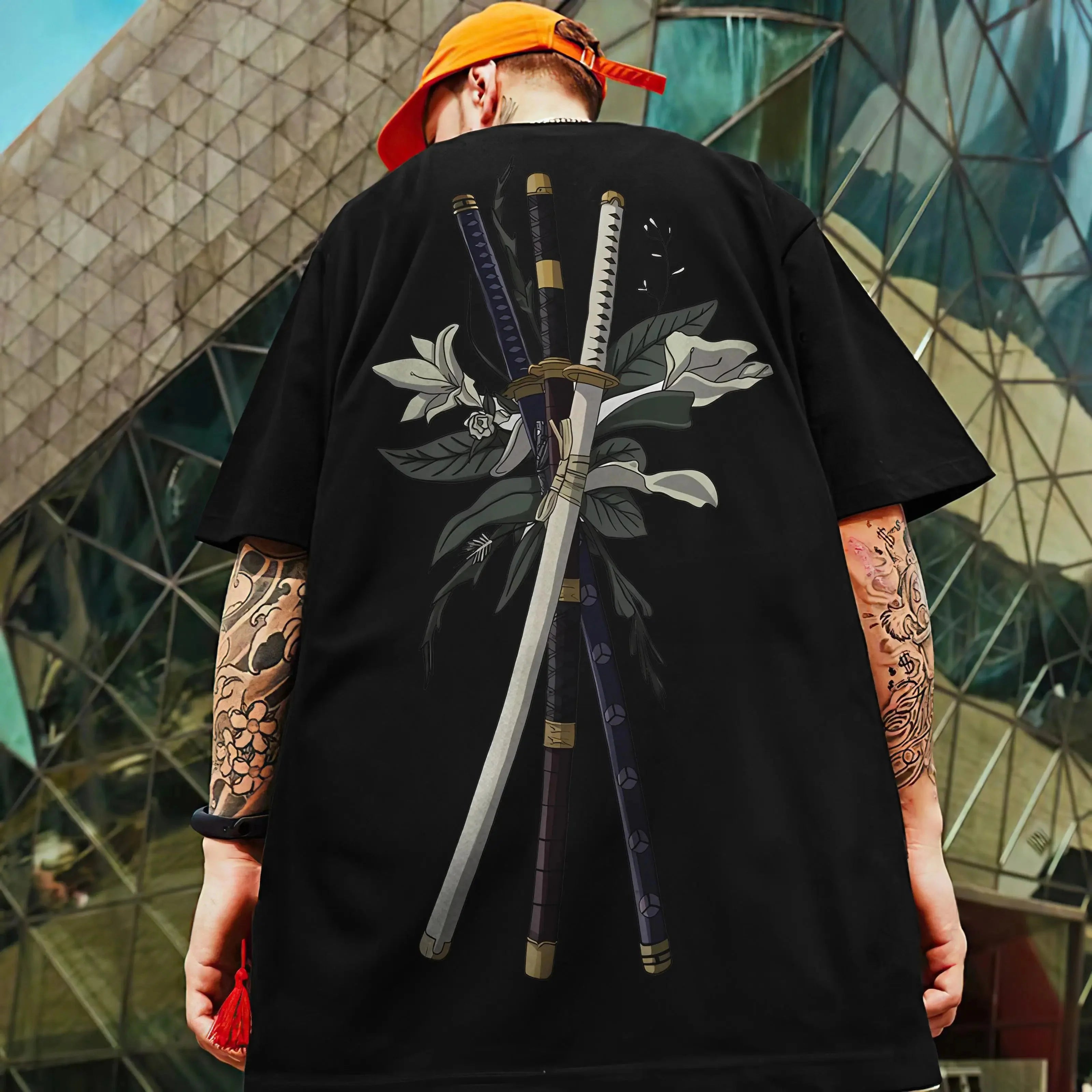 🗡️ Camiseta extragrande estampada con cuchillo de samurái en 3D