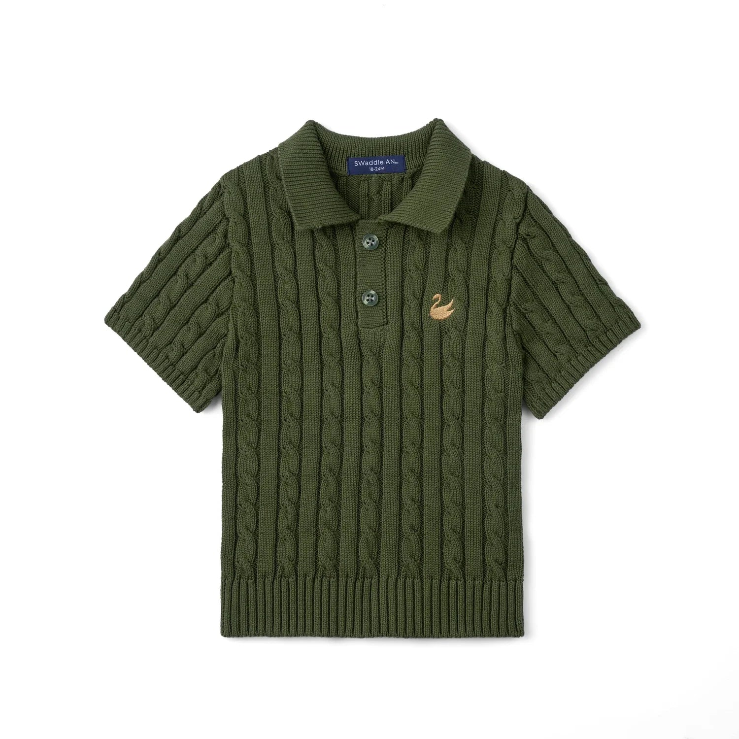 Cable Knit Polo Sweater in Forest Green