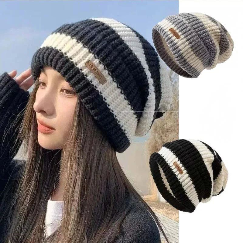 Gorro de punto apilable unisex - Gorro de invierno cálido a rayas estilo Hip-Hop