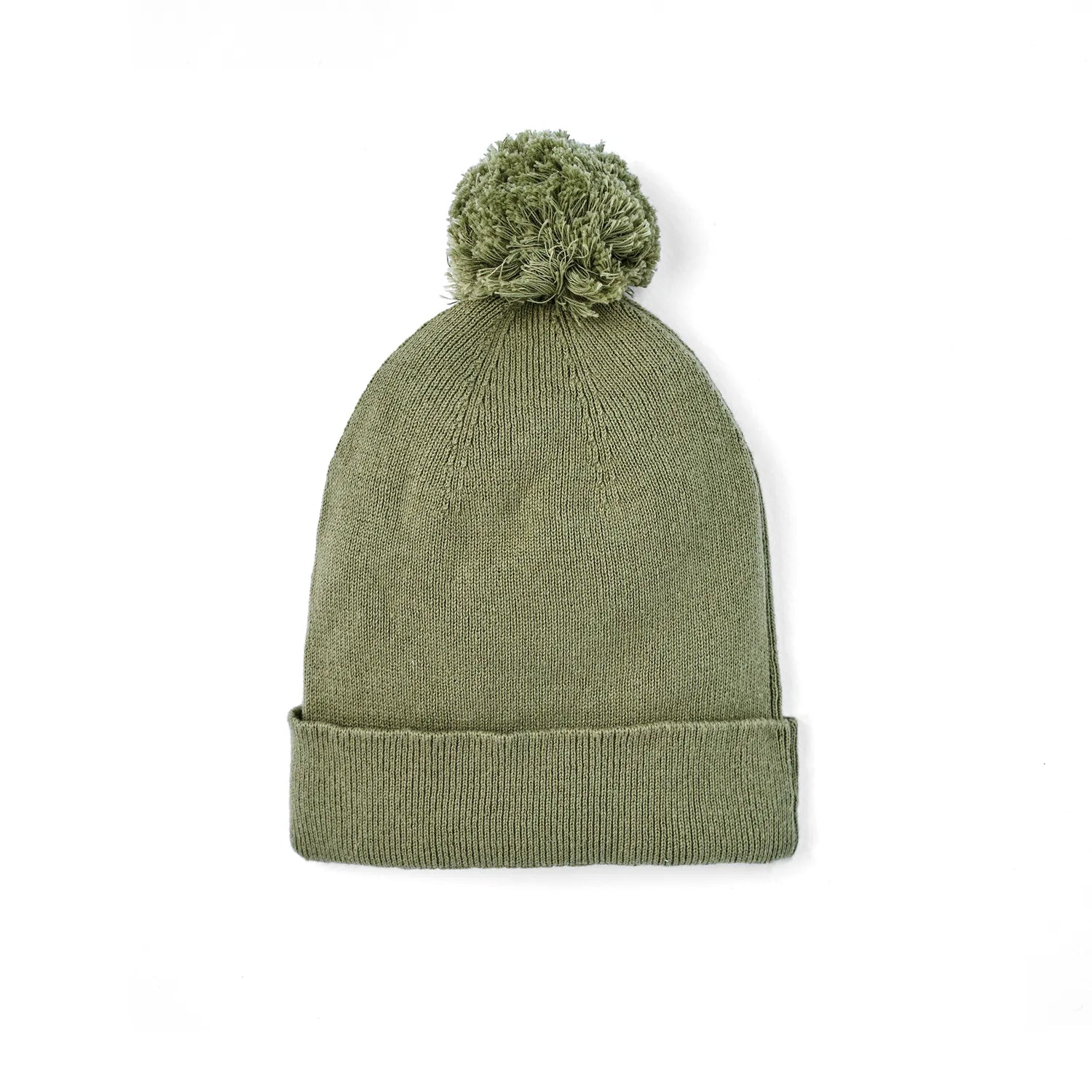Gorro de punto de bebé con pompón en verde salvia