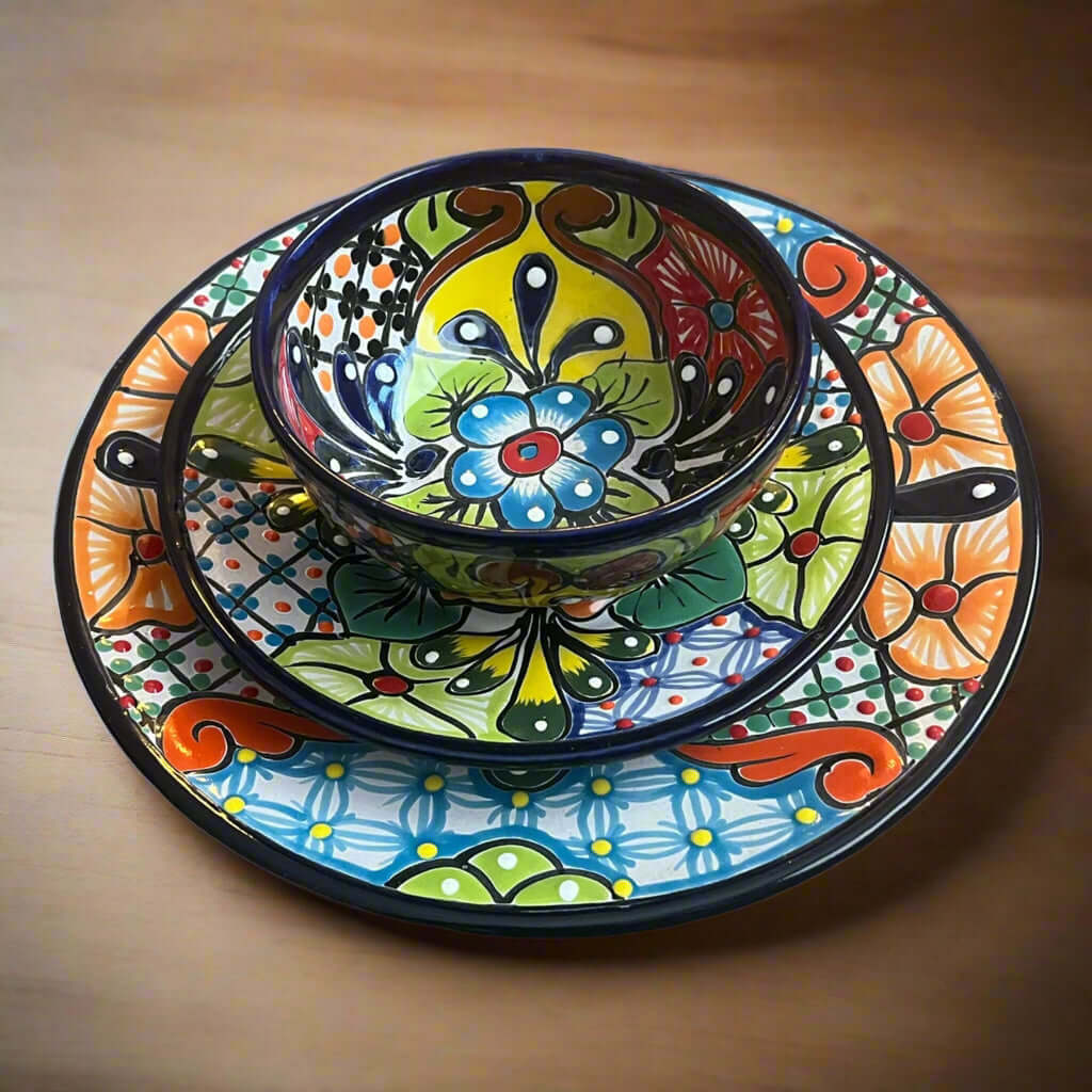 Juego de vajilla Talavera | Vajilla floral de 26 piezas para 8 personas