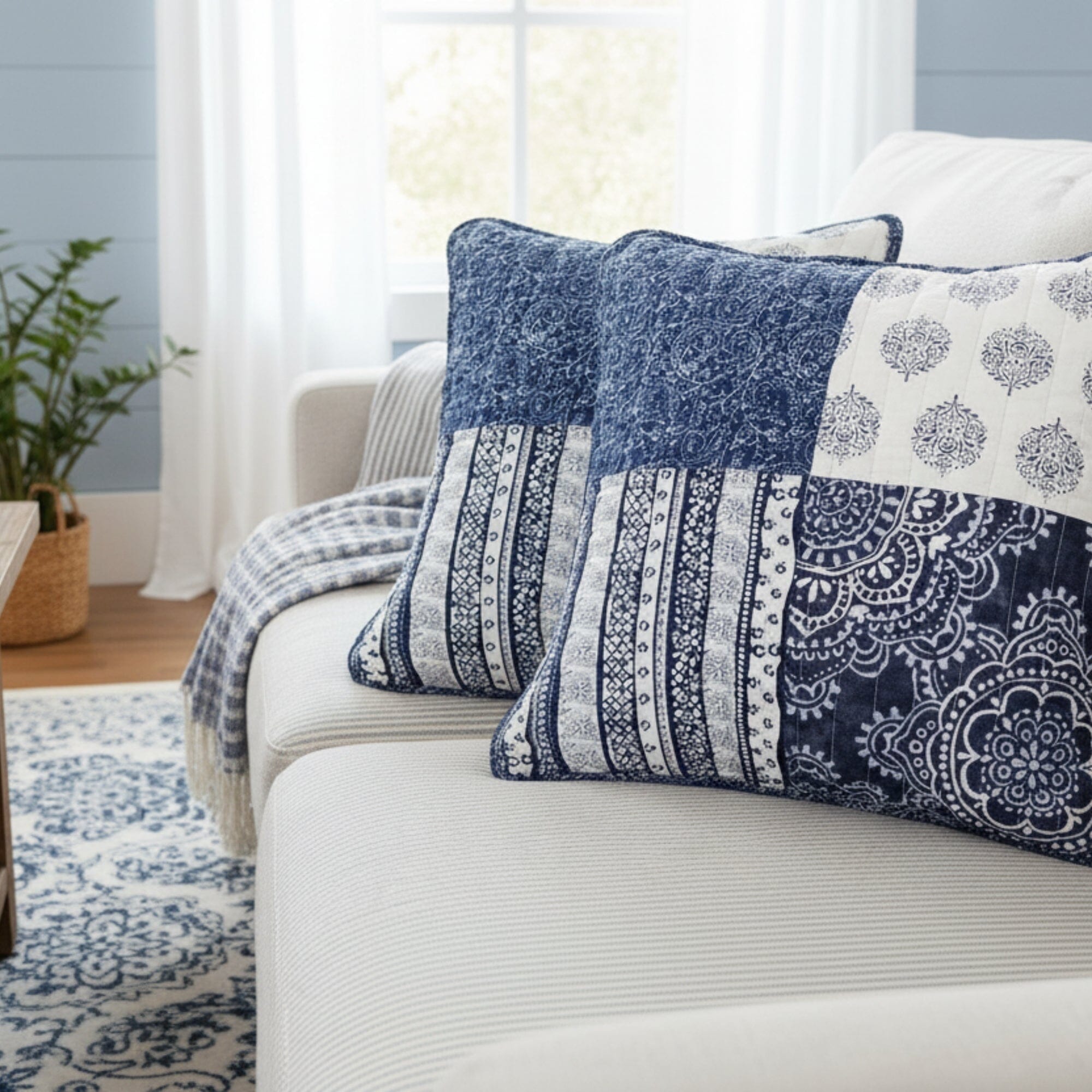 Juego de 2 fundas de almohada decorativas de mezclilla azul bohemio de DaDa Bedding - 45 cm x 45 cm (JHW660)