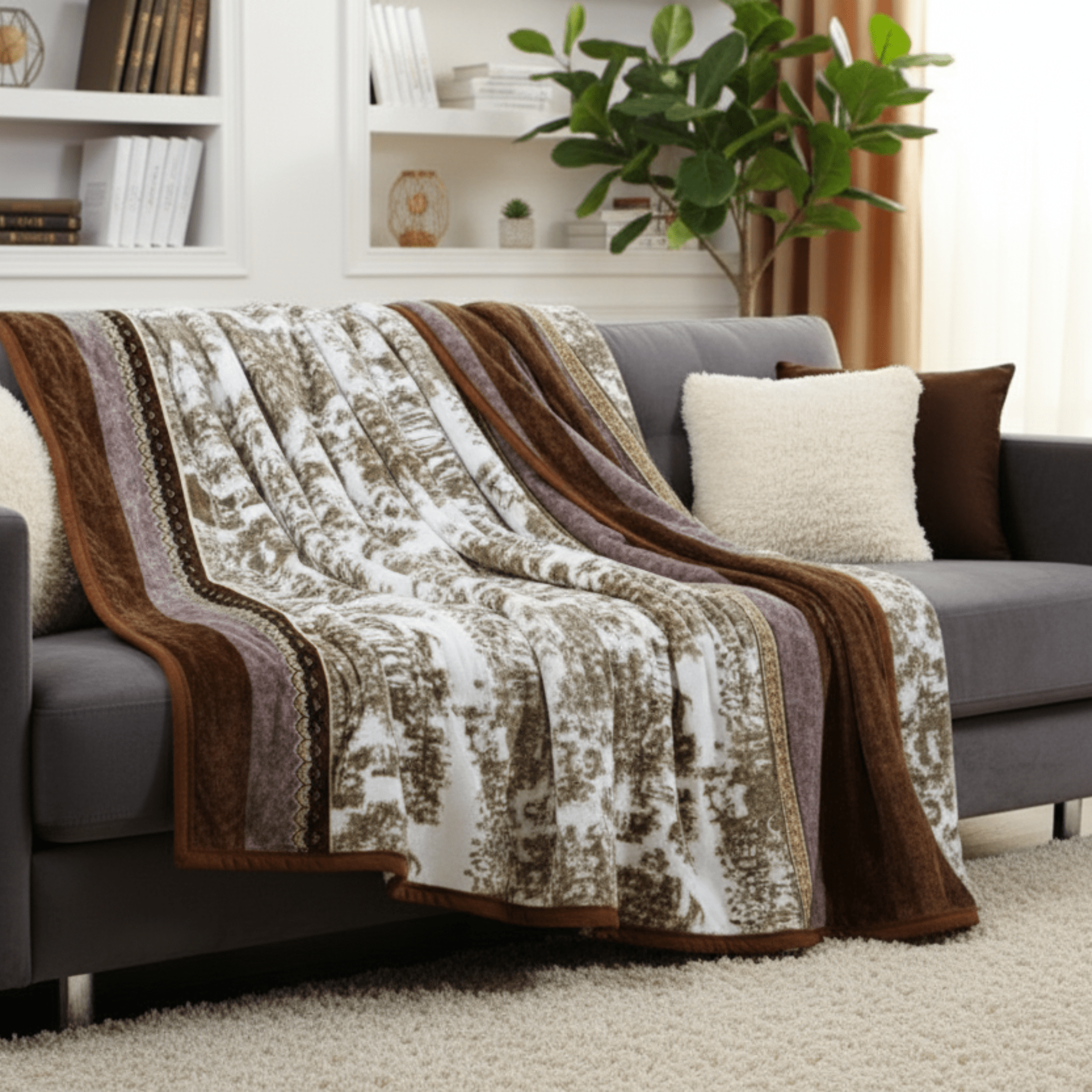 Manta de franela floral de visón DaDa Bedding Elegant Twilight lavanda marrón (XY9879)