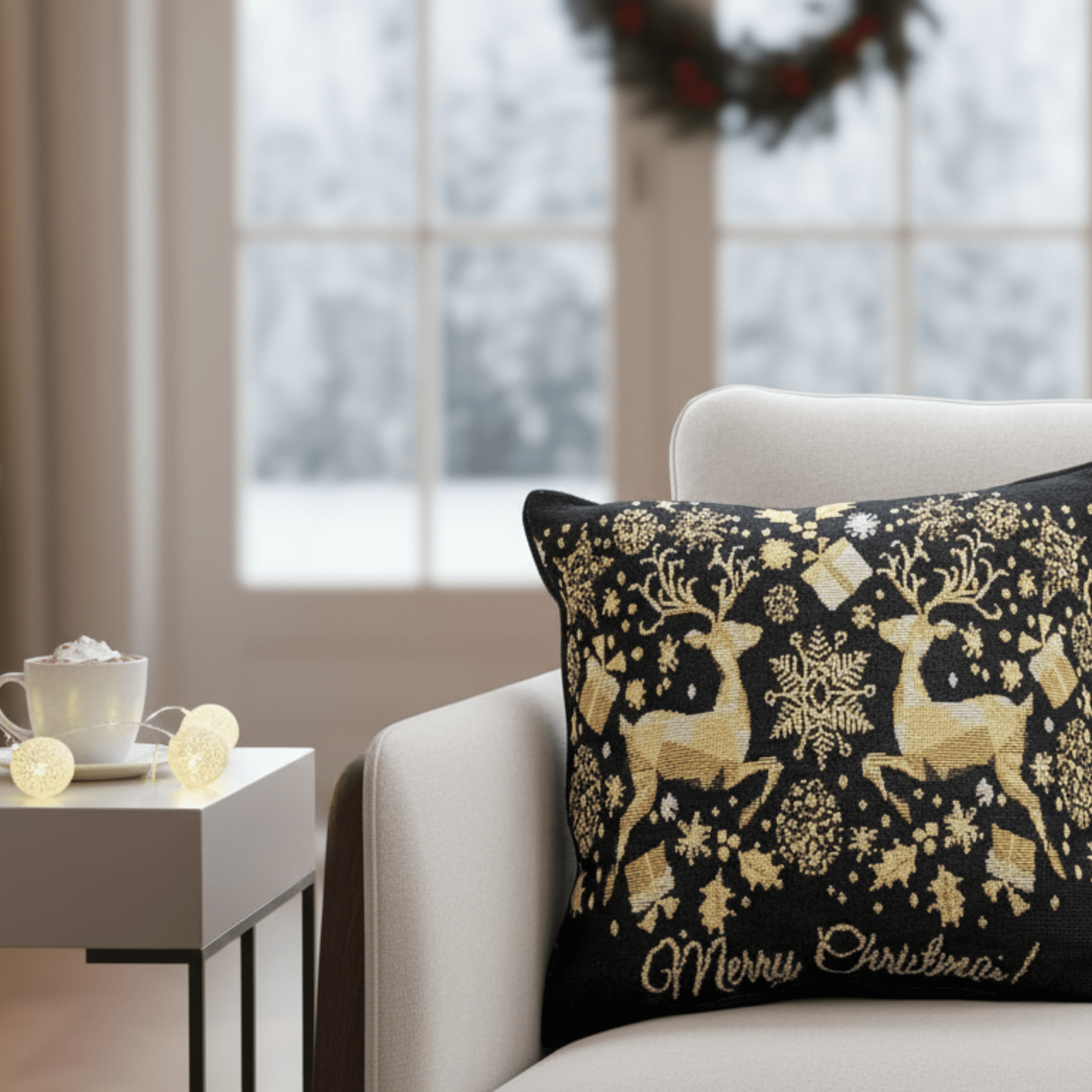 DaDa Bedding Fundas de cojín de tapiz tejido con diseño de reno mágico dorado de 16 x 16 pulgadas