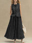 Women’s Crew Neck Denim Top and High-Waist A-Line Skirt Set