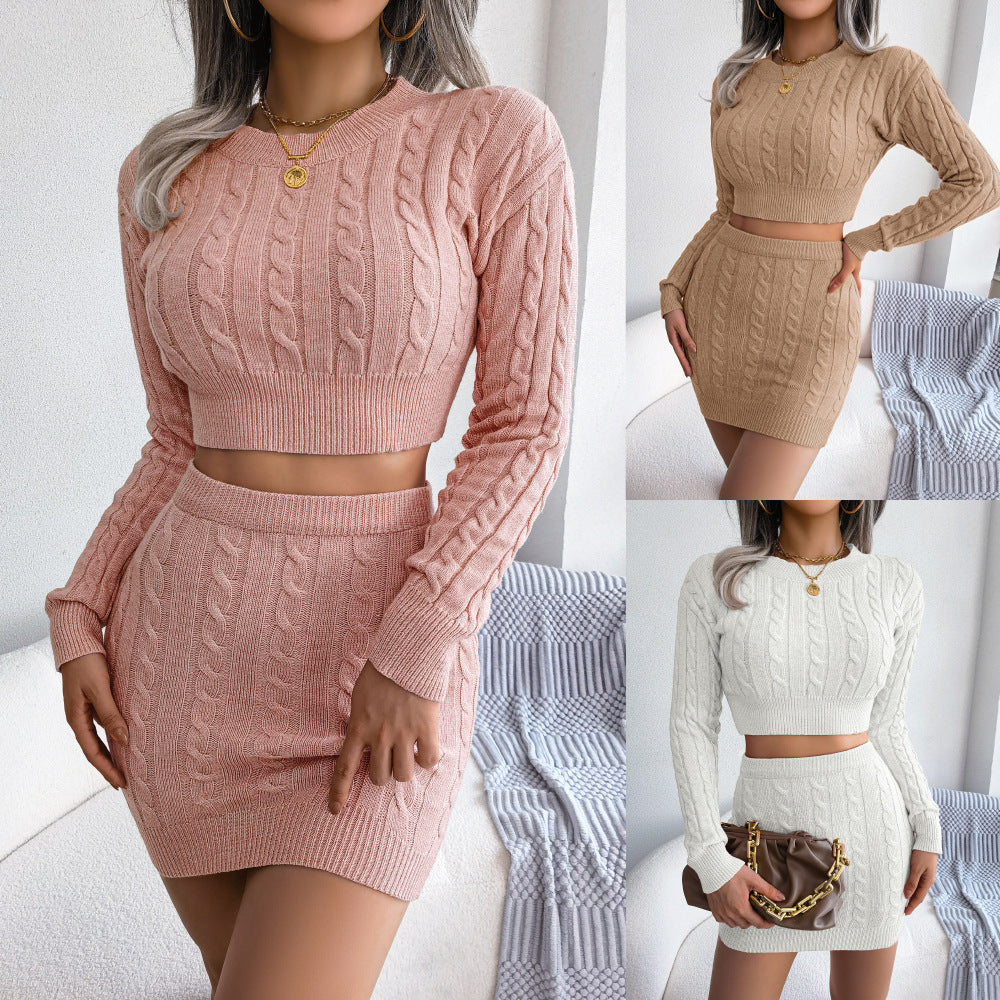 Conjunto de suéter y falda de punto para mujer