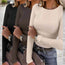 Paquete de 3 camisetas de manga larga para mujer - Tops acanalados de cuello redondo