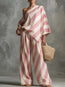 Women's Retro Striped Batwing Top & Wide-Leg Pants Set – Vintage 2-Piece