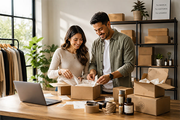 A couple packing products for their online Shopify store using shopify Collective services.
