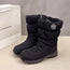 Botas de nieve de algodón grueso a media pantorrilla para mujer