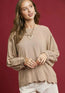 Umgee Linen Scallop Hem Long Sleeve Blouse | Fitiquefit