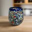 Copa de vino con confeti de borde azul | Vaso mexicano sin tallo soplado a mano