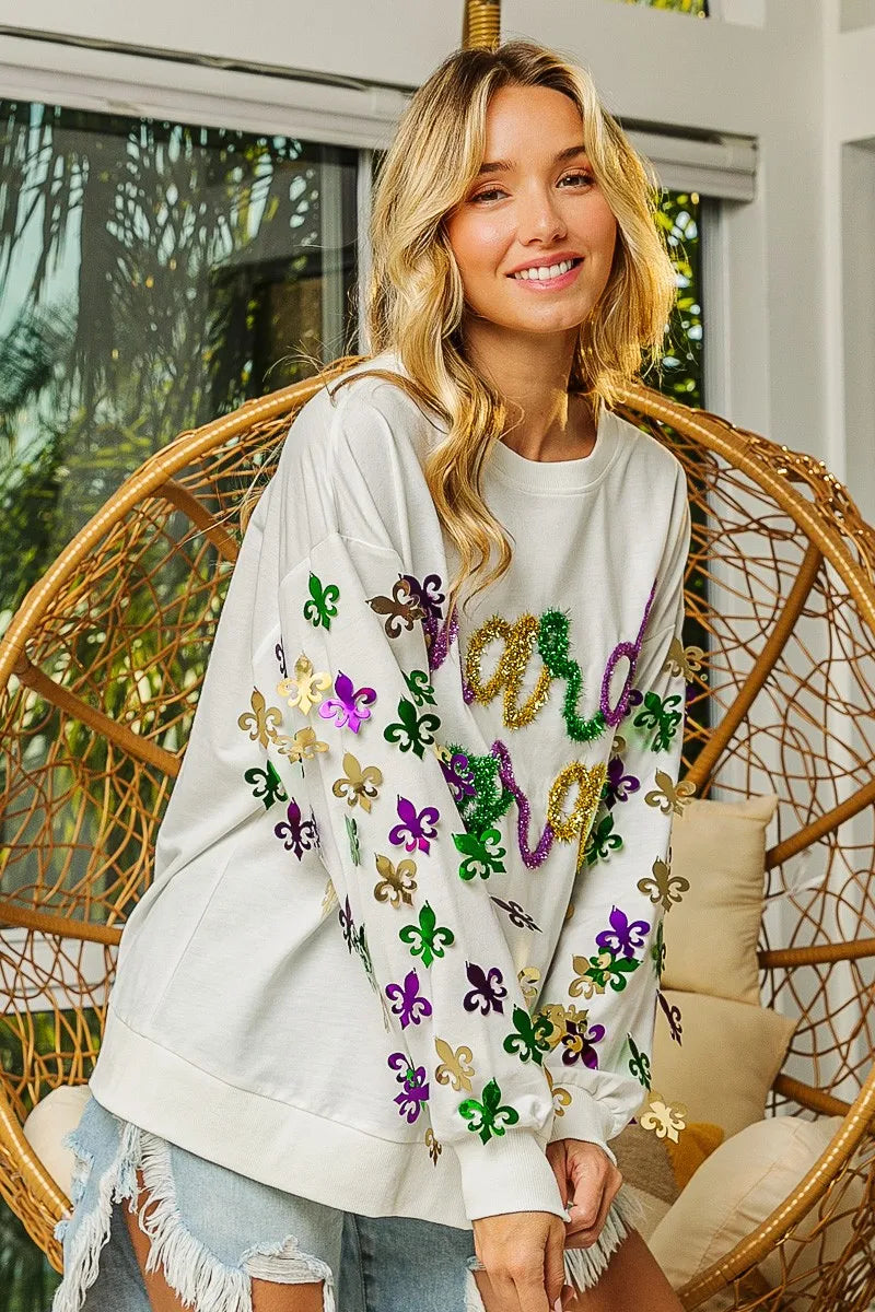 Sudadera Mardi Gras BiBi Fleur De Lis con Mangas