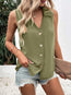 Women's Solid-Color Sleeveless Loose Vest Top – Button Detail