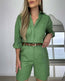 Conjunto de camisa de manga larga y pantalones cortos casual para mujer – 2 piezas de algodón