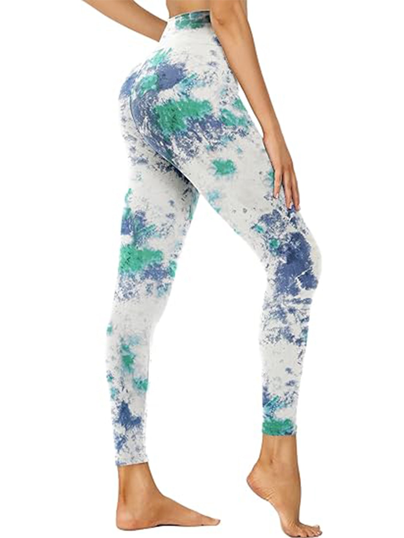 Leggings de talle alto recortados – Pantalones de entrenamiento estampados en azul cielo
