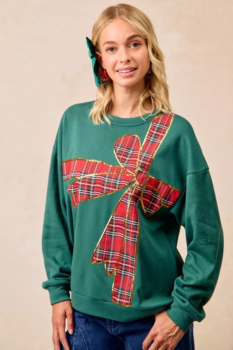 Sudadera polar navideña BiBi con lazo de cinta de cuadros