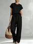 Women's Zip-Up Crew-Neck Top & Wide-Leg Pants Set
