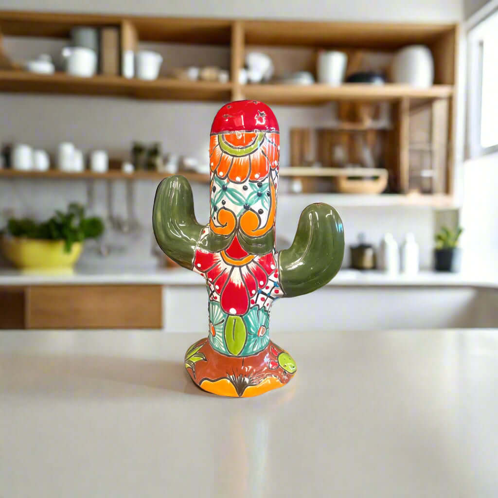 Escultura de cactus Talavera colorida | Decoración de cerámica mexicana