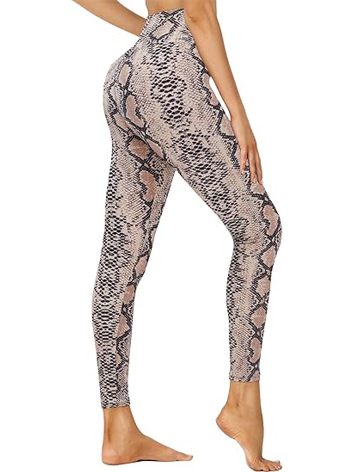 Leggings capri de talle alto – Mallas deportivas con estampado de serpiente marrón