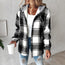 Chaqueta con capucha y cuadros para mujer, manga larga y bolsillo