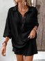 Women's Lapel Collar Double-Panel Shirt & Shorts Two-Piece Set