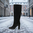 Women’s Suede High Heel Boots | Pleated Thick Heel Pointed Toe