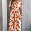 Women's Geometric Pattern Printed Lace Up Shirt Jumpsuit