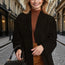 Suede-Look Blazer Jacket — V-Notch Lapel, Button-Front Casual Coat