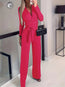 Jumpsuit de moda entallado con lazo en la cintura y cuello en V de color liso para mujer