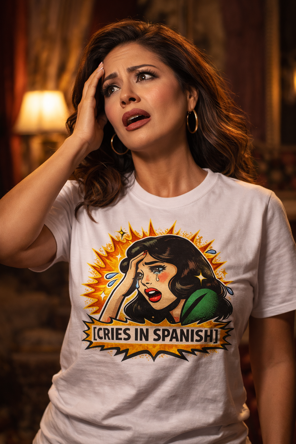 Telenovela Cries in Spanish T-shirt | Dramatic Novela Latina Style | Dia de la Madre | Heavyweight Cotton