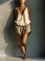 Women's Color-Block V-Neck Sleeveless Top & Shorts Two-Piece Set