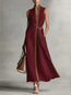 Women's Color Block Sleeveless Stand Collar Linen Blend Dress