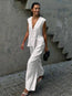 Women’s Cotton V-Neck Sleeveless Vest and Wide-Leg Pants Set