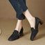 Zapatos de cuero de tacón grueso estilo retro británico para mujer – Puntera redonda para ir al trabajo