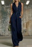 Floral Print Zip-Up Sleeveless Jumpsuit – Women's Wide Leg Romper
