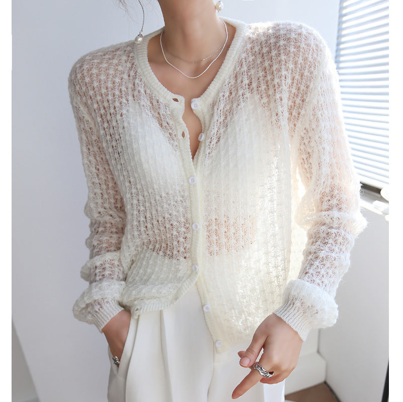Cárdigan de punto de mohair a crochet para mujer