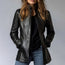 Vintage Style PU Jacket — Mid-Length Open Cardigan Leather Coat with Pockets