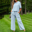 Conjunto de dos piezas de top y pantalón con cuello redondo y manga 3/4 – 6 colores, tallas S-XXL