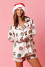 Conjunto de pijama de satén de Papá Noel para mujer | Ropa de casa de dos piezas con estampado navideño