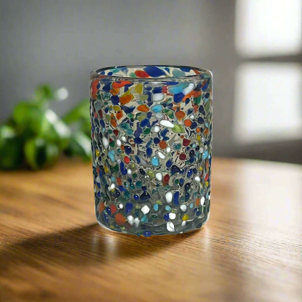Vaso de confeti de cristal guijarro | Cristalería mexicana soplada a mano