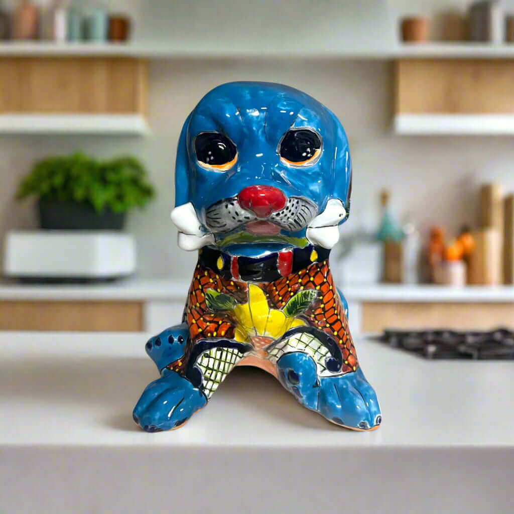 Estatua de Perro Talavera | Decoración Mexicana de Cachorro Pintada a Mano a Colores Vivos