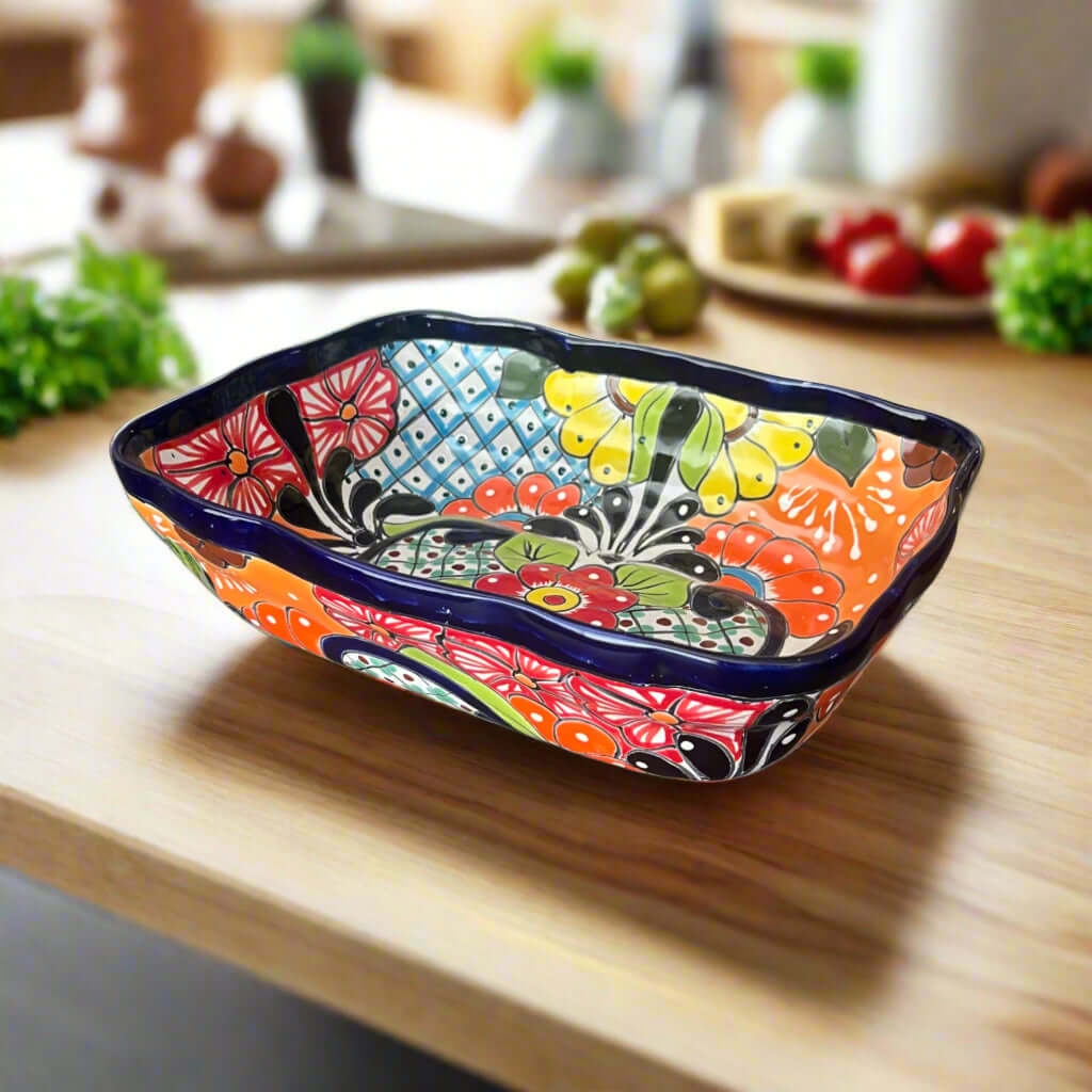 Bandeja de Talavera | Cuenco grande de cerámica mexicana pintado a mano