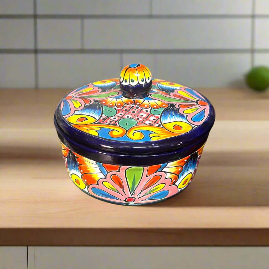Calentador de tortillas Talavera | Plato de cerámica mexicano pintado a mano