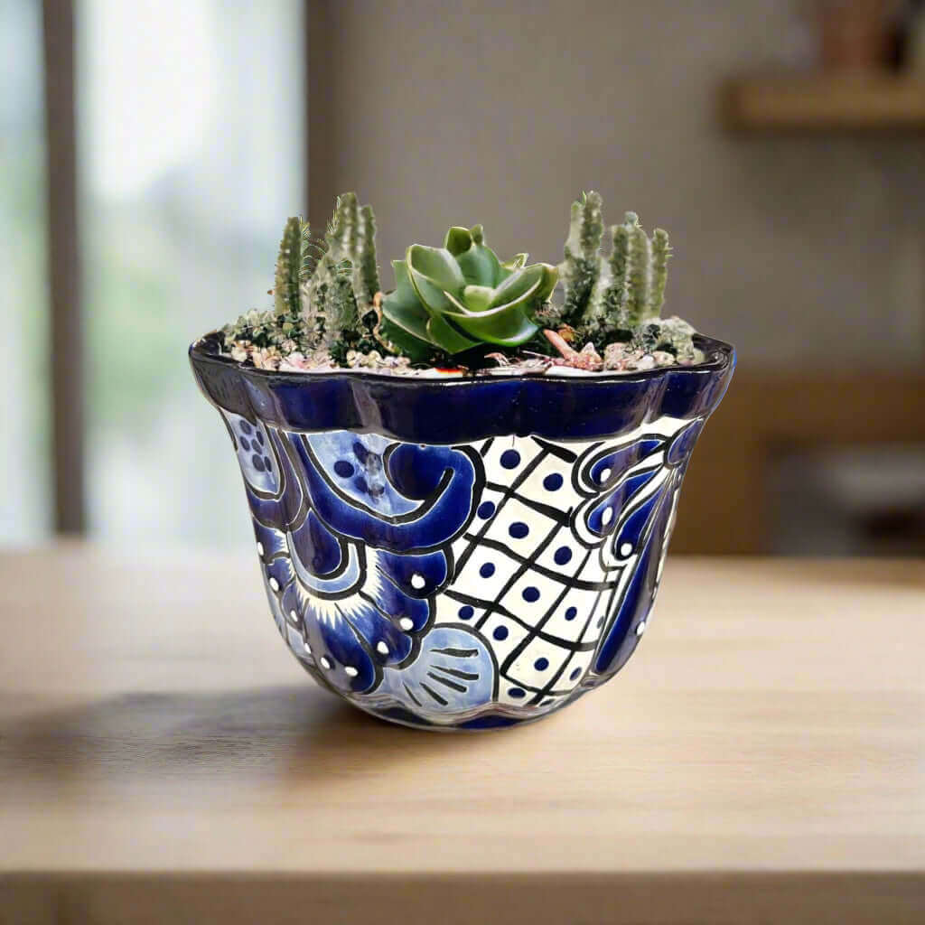 Maceta de Talavera | Cerámica mexicana artesanal azul y blanca