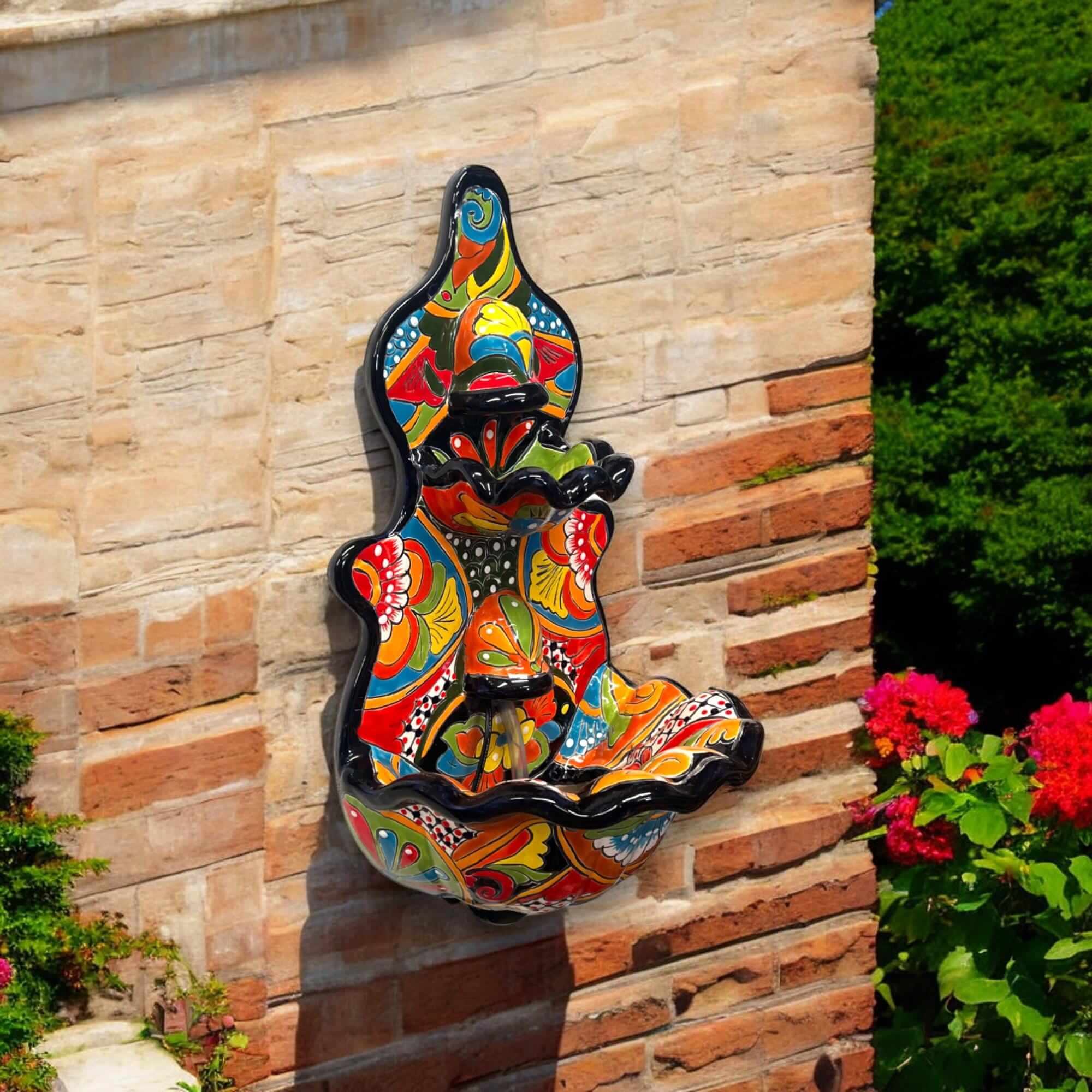 Fuente de Pared de Talavera Mexicana Hecha a Mano | Auténtica Decoración Artística (Grande)