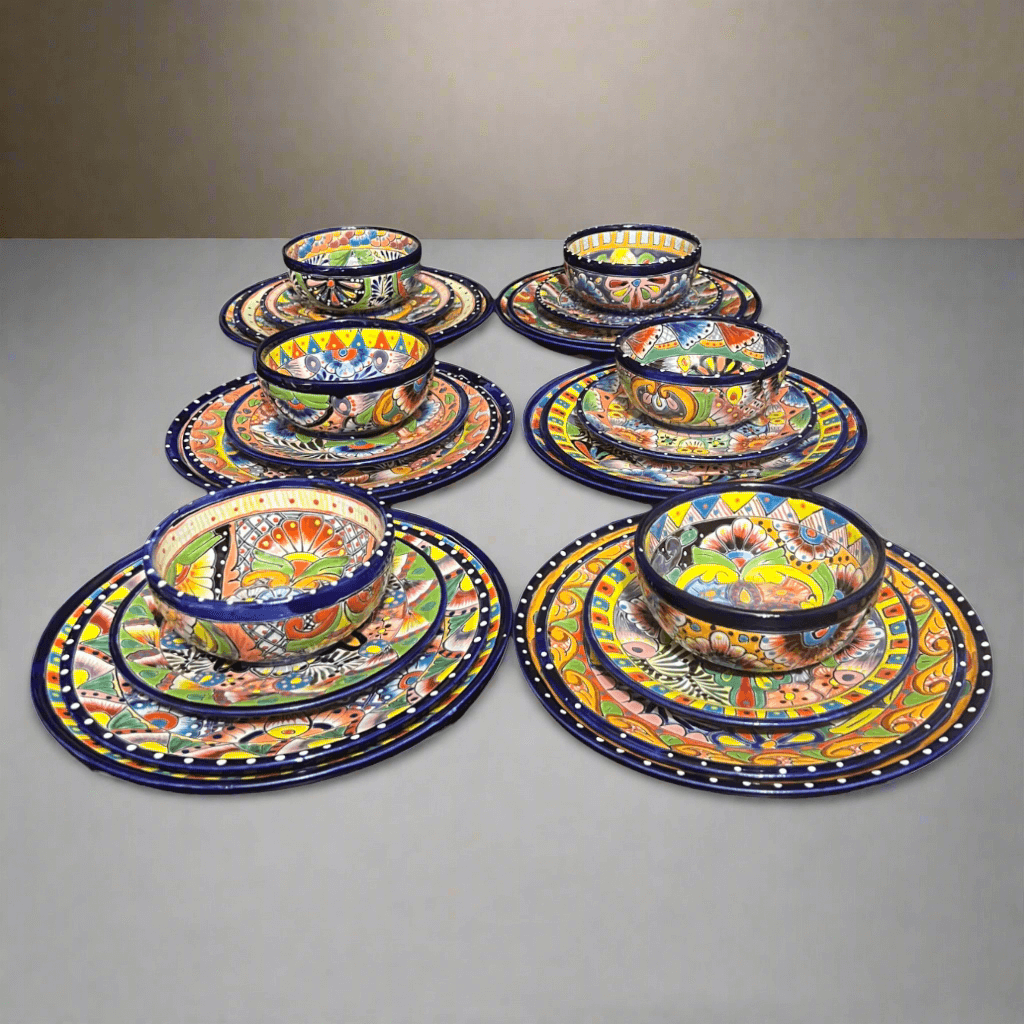 Vajilla de Talavera hecha a mano de 24 piezas | Cerámica mexicana para 6 personas